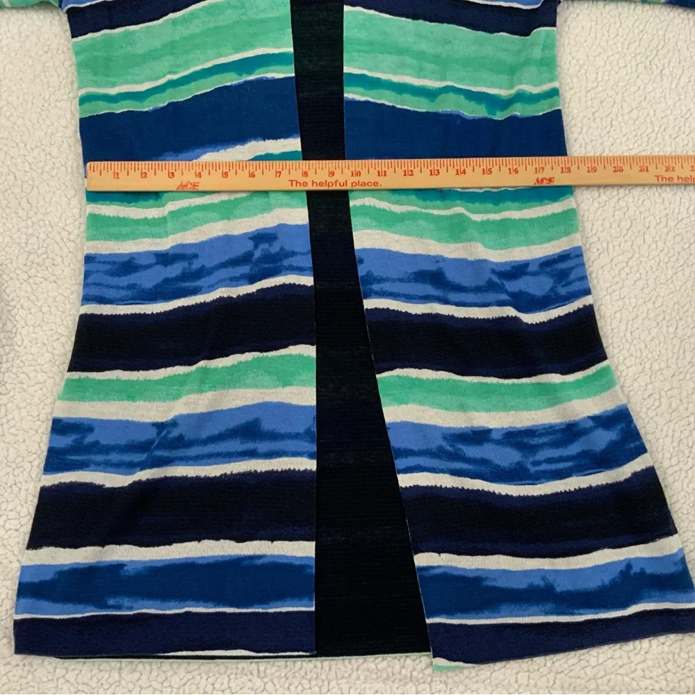 Chico's Striped Open-Front Cardigan in Blue, Teal, Navy